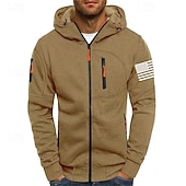 economico felpe con cappuccio da uomo di base-Per uomo Felpa con cappuccio Felpa con cappuccio a zip intera Nero Bianco Vino Verde militare Blu marino Con Cappuccio Bandiera Nazionale Con zip Tasca Sport &amp; Outdoor Quotidiano Ferie Poliestere