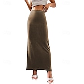 abordables Jupes unies-Femmes Jupe Moulant Occasionnel Maxi Taille Basse Jupes Uni Micro-Élastique Vacances Sortir Noir Amande Rose Marron Automne Polyester