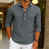 billiga Business Casual-Herr Skjorta Linneskjorta Sommarskjorta Standkläder Slät Semester Ledigt Svart Vit Grön Grå Långärmad Kavajslag Sommar Vår Kläder