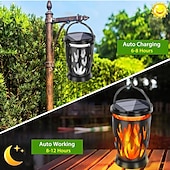 abordables Halloween al Aire Libre-1 linterna solar impermeable con forma de llama intermitente para exteriores, para Halloween y Navidad, con 28 luces LED, ideal para patio, jardín, césped, camino, terraza, luz colgante decorativa