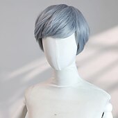 abordables Pelucas de fiesta-Peluca recta azul de 6 pulgadas para mujer: cabello corto con flequillo completo, perfecta para Halloween, cosplay y looks de fiesta de moda.