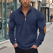 baratos Suéteres básicos-Homens Moletom Veludo Cotelê Moletom com zíper Adamascado Preto Verde Tropa Azul Marinha Cinzento Com Capuz Tecido Patchwork Desportos e Ar livre Casual Diário Roupa de rua Legal Roupa de Esporte