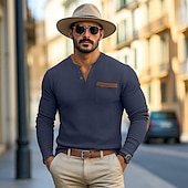 levne Ležérní tričko Henley-Pánské Vaflové tričko Waffle Henley košile Dlouhý rukáv Pevná barva Jednobarevné Módní Základní Na běžné nošení falešný dva kusy Do V Henley ulice Ležérní Sport Jaro Podzim Jaro &amp; podzim Čern