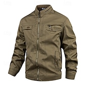 abordables Vestes Cargo-Homme Veste Légère Veste Cargo Veste Décontractée Vacances Quotidien Chaud Avec Poches Automne Hiver Uni Mode Classique Col montant Régulier Kaki clair Kaki Veste