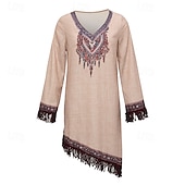 levne Boho šaty-Dámské Midi šaty Boho šaty Šaty s potiskem Westernové šaty Módní Moderní Venkovní Dovolená Běžný Květiny Dlouhý rukáv Do V Khaki Léto