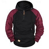 abordables sweats à capuche basiques pour hommes-Homme Sweat à capuche Sweat à capuche quart zippé Rouge &amp; noir Noir Rouge Bleu Gris Clair À capuche Uni Patchwork Bloc de Couleur Sport &amp; Loisir Occasionnel Quotidien Streetwear Frais Vêtements de