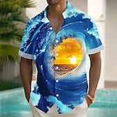 ieftine Print oceanic-Bărbați 3D Print Ocean Apus de soare Cămașă Cămașă de vară Camașă cu nasturi Manșon scurt Moda Casual Vacanță Concediu Haine de strada Vară Răsfrânt Imprimare 3D Un buzunar frontal Cămașă de in