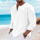 economico Maglietta casual Henley-Per uomo Maglia Henley Maglietta Top Henley Maglietta in lino Manica Lunga Tinta unica Semplice Tinta unita Moda Designer Casual Blocco di colore Bottoni Henley All&#039;aperto Casuale Quotidiano Estate