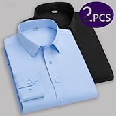 cheap Men's Dress Shirts-Men's Shirt Dress Shirt Button Up Shirt Tuxedo Shirts Solid / Plain Color Office &amp; Career Daily Wear Blue White+Blue Black+Blue Long Sleeve Shirt Collar All Seasons Clothing Apparel Multi-pack