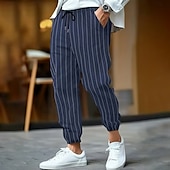 baratos Retrô-Homens Calças de linho Calças Calça verão Bolsos Cintura elástica Com Cordão Listrado Conforto Respirável Comprimento total Ao ar livre O negócio Diário Férias Negócio Preto Branco