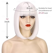 levne Párty paruky-Rovná bílá paruka s ofinou 30 cm krátké bílé bob paruky pro ženy syntetické barevné cosplay párty paruka