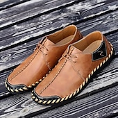 billige Sneakers til herrer-Herre Fritidssko for menn Håndlagde sko Gange Fritid Mikrofiber Bekvem Sklisikker Pustende Snøring Vin Svart Brun Sommer Vår