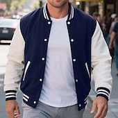 preiswerte Herrenjacken &amp; Herrenmäntel-Herren Leichte Jacke Bomberjacke Collegejacke Urlaub Lässig Warm Tasche Farbblock Herbst Winter Farbblock Mode Klassisch Stehkragen Kurz Schwarz Rote Burgunderrot Marineblau Königliches Blau Jacken