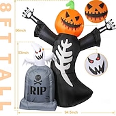 olcso Halloween szabadtéren-1 db 2,4 méteres kültéri halloweeni lámpás tökfej koponya szellem sírkő felfújható levegő modell beltéri és kültéri udvari kerti ösvény partidekorációs fények