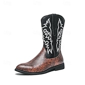 abordables Cowboy et bottes occidentales-Homme Bottes Bottes de Cowboy Rétro Chaussures en Peau de Serpent Marche ancien Occasionnel Cuir PU Confortable Antidérapant Chaud Bottes Mi-Mollet Mocassin Marron Noir / Rose