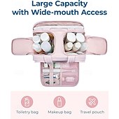 お買い得  収納＆整理-大容量で大きく開く旅行用コスメバッグ、ダブルジッパー付き、女性用高級化粧品オーガナイザー、旅行や日常使いに最適なポータブルトイレタリーバッグ