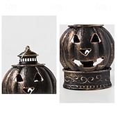 ieftine Halloween în interior-1 buc lumină de noapte în formă de craniu de dovleac zâmbitor din bronz argintiu de Halloween, pentru interior și exterior, pentru petreceri, groază și decor ciudat, lumină de atmosferă