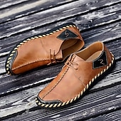 billige Sneakers til herrer-Herre Fritidssko for menn Håndlagde sko Gange Fritid Mikrofiber Bekvem Sklisikker Pustende Snøring Vin Svart Brun Sommer Vår