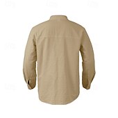 preiswerte Urlaub-Herren Hemd Leinenhemd Stehkragenhemd Sommerhemd Strandbekleidung Knopfhemd Gestreift Urlaub Ferien Schwarz Weiß Blau Khaki Langarm Stehkragen Sommer Frühling Bekleidung