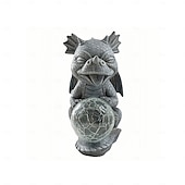 billige Landskapslys-Kreativ dragehagestatuelampe Søt harpiksdragebaby som holder en magisk kule med solcelledrevet LED-lys til utendørs hagepynt 1 stk