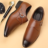 cheap Formal-Men’s Brown Faux Leather Monk Strap Dress Shoes – Sleek Buckle Design for Office Professionals, Business Meetings and Formal Occasions