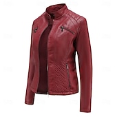 economico Giacche in finta pelle-Per donna Giacca in Ecopelle Confortevole Tasca Cerniera completa Moda Stile da Strada Semplice All&#039;aperto Casual Quotidiano Regolare Collo alla coreana Vestibilità regolare Manica Lunga Capispalla