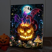 preiswerte Halloween-Wandteppiche-Halloween-LED-Wandbild auf Leinwand, der leuchtende Kürbis von Sarah Richter, LED-beleuchtete Wanddekoration, batteriebetrieben, beleuchteter Leinwanddruck, LED-Licht, Küche, Schlafzimmer oder