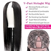 economico Parrucche di capelli veri senza cuffia-parrucche con parte a V, capelli umani lisci, parrucche brasiliane con capelli umani per donne nere, parrucche con parte a U, senza cuciture, senza colla, mezze parrucche, capelli umani, densità 180%,