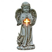 abordables Éclairage paysager-1 pièce extérieure solaire étanche croix prière ange cimetière lumière cour pelouse monument résine lumière décorative lumière paysage lumière