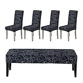 abordables Housse de canapé-Ensemble de housses de chaise et de banc imprimées adaptées aux chaises de salle à manger comprenant 5 pièces, 4 housses de chaise et 1 housse de banc