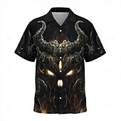 halpa Halloween-paidat-Miesten Paholainen Liekki Paita Kuubalainen paita Button Up paita Lyhythihainen Dark Punk Gothic Pyhäpäivä Katuvaatteet Kesä Camp Collar -paita 3D-tulostus Musta 1 Musta Musta 2
