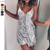 levne Flitrové šaty-Dámské Mini šaty Flitrové šaty Koktejlky Elegantní šaty Módní Moderní Večerní oslava Koktejlový večírek Víkend Běžný Bez vzoru Bez rukávů Popruhy Stříbrná Černá Bordó Zlatá Léto Jaro