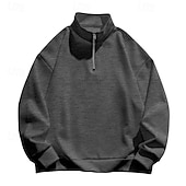 abordables sudaderas de lana-Hombre Sudadera Sudadera de polar Pull-over Sudadera con un cuarto de cremallera Negro Blanco Vino Rojo Caqui Cuello Mao Plano Deporte Casual Diario Ropa de calle De Deporte Primavera Otoño Ropa