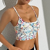 זול חזיות ספורט וגופיות-בגדי ריקוד נשים חזיית יוגה טנק חזיית פילאטיס תחתונים תמיכה בינונית נושם גב קרוסי פרחים ספורט לבוש אקטיבי כחול בהיר כחול אגם חדר כושר פילאטיס ריצה