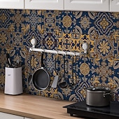 お買い得  ウォールステッカー-24枚のモロッコ風タイルステッカー、厚手のクリスタルフィルムPVC壁用デカール、防水 &amp;耐油性、取り外し可能なレトロなタイル壁装飾、バスルーム、キッチン、ヴィンテージホーム