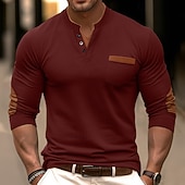 tanie Casualowa koszulka Henley-Męskie Koszulka waflowa Koszula Henley z waflami Długi rękaw Jednokolorowe Moda Podstawowy Codzienny fałszywy dwuczęściowy W serek Ulica Codzienny Sport Wiosna i jesień Na każdy sezon Czarny