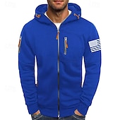 economico felpe con cappuccio da uomo di base-Per uomo Felpa con cappuccio Felpa con cappuccio a zip intera Nero Bianco Vino Verde militare Blu marino Con Cappuccio Bandiera Nazionale Con zip Tasca Sport &amp; Outdoor Quotidiano Ferie Poliestere