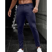 preiswerte Schlank-Herren Anzughose Slim Fit Hose Chinos Tasche Knöpfe Einfach Komfort Formell Party Arbeit Mode Klassicher Stil Schwarz Dunkelblau Mikroelastisch
