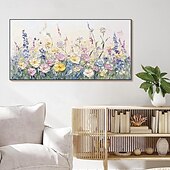 economico Quadri fiori/botanica-dipinto a olio fatto a mano, dipinto a mano, orizzontale, astratto, 3D, spatola, floreale/botanico, moderno, tela arrotolata (senza cornice)