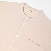 preiswerte Klassiker-Herren leinenhemd Hemd mit Stehkragen Sommerhemd Strandbekleidung Feste Farbe Täglich Hawaiianisch Schwarz Weiß Wein Marineblau Langarm Henley Frühling &amp; Herbst Bekleidung Hemden mit Kragen