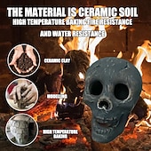 levne Halloween venkovní dekorace-1ks halloweenská keramická ohnivzdorná lebka na ohniště, figurka hořící kostry do krbu nebo ohniště, strašidelná halloweenská párty rekvizita a strašidelná dekorace do interiéru a exteriéru