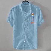 abordables Clásico-Hombre Camisa Camisa de lino Camisa de verano Camisa de playa Abotonar la camisa Pájaro Vacaciones Casual Negro Blanco Rosa Azul Piscina Manga Corta Cuello Vuelto Verano Ropa