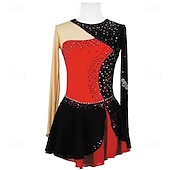 preiswerte Eiskunstlaufkleider-Eiskunstlaufkleid Damen Mädchen Eislaufen Kleid Schwarz Patchwork Daumenloch Netzstoff Spandex Dehnbar Training Übung Professionell Eiskunstlaufkleidung Thermowarm Kristall / Strass Langarm Eislaufen