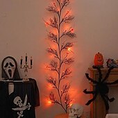 cheap Decorative Lights-LED Halloween Pumpkin Lights Rattan Lights 1.8m 54leds Battery Powered 8 Modes Lighting Halloween Party Decoration Home Balcony Window Scene Decorations