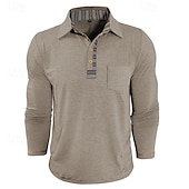 preiswerte Klassisches Poloshirt für Herren-Herren Golfshirt Golf Poloshirts Arbeit Lässig Revers Langarm Basic Modern Farbblock Patchwork Knöpfe Frühling Herbst Normale Passform Aprikose Marineblau Blau Grün Hellgrau Dunkelgray Golfshirt