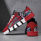cheap Men&#039;s Sneakers-Men&#039;s Sneakers Walking Casual PU Leather Canvas Comfortable Slip Resistant Breathable Lace-up Black White Red Summer Spring