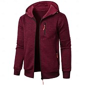 economico felpe con cappuccio da uomo di base-Per uomo Felpa con cappuccio Maglia Felpa con cappuccio a zip intera Nero Vino Blu marino Blu Arancione Con Cappuccio Semplice Tasca Sport &amp; Outdoor Quotidiano Abbigliamento casual alla moda