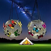 preiswerte Landschaftslichter-Solar Schmetterling Laternen Landschaft Pendelleuchte Eisen Hohl Laterne Dekoratives Licht Mesh Licht Rasen Windlicht Laterne 1Stk