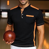 preiswerte Lässiges Henley-T-Shirt-Herren Bowlinghemd Henley Hemd T-Shirt Henley Oberteil Kurzarm Einfarbig Einfach Mode Designer Lässig Farbblock Knöpfe Henley Outdoor Lässig Täglich Sommer Ganzjahres Schwarz Henley T-Shirt