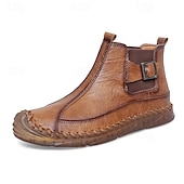 tanie Botki-męskie ręcznie robione botki w stylu retro z ozdobnymi klamrami – stylowe, codzienne buty inspirowane mokasynami, idealne na jesienne spacery, weekendowe wyjścia i codzienną modę